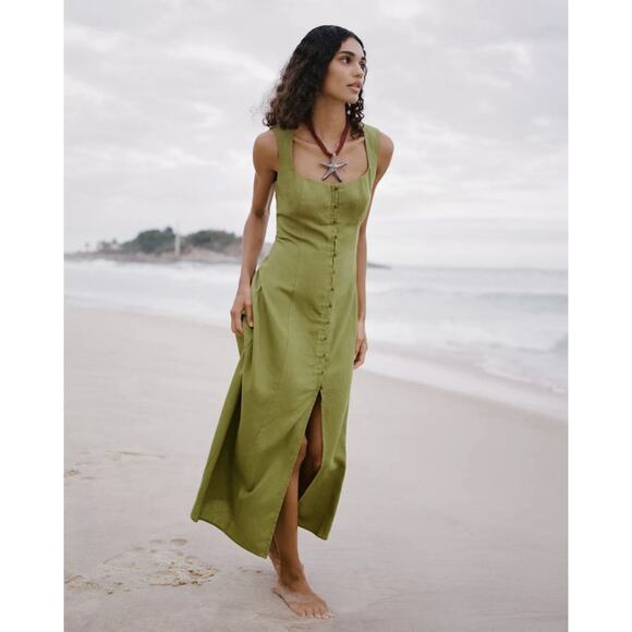 Zara Olive Green Midi Dress - Picture 1 of 15